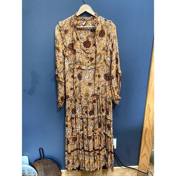 Spell & the Gypsy Co Etienne Golden yellow Floral Long Sleeve Maxi Dress - Picture 3 of 5